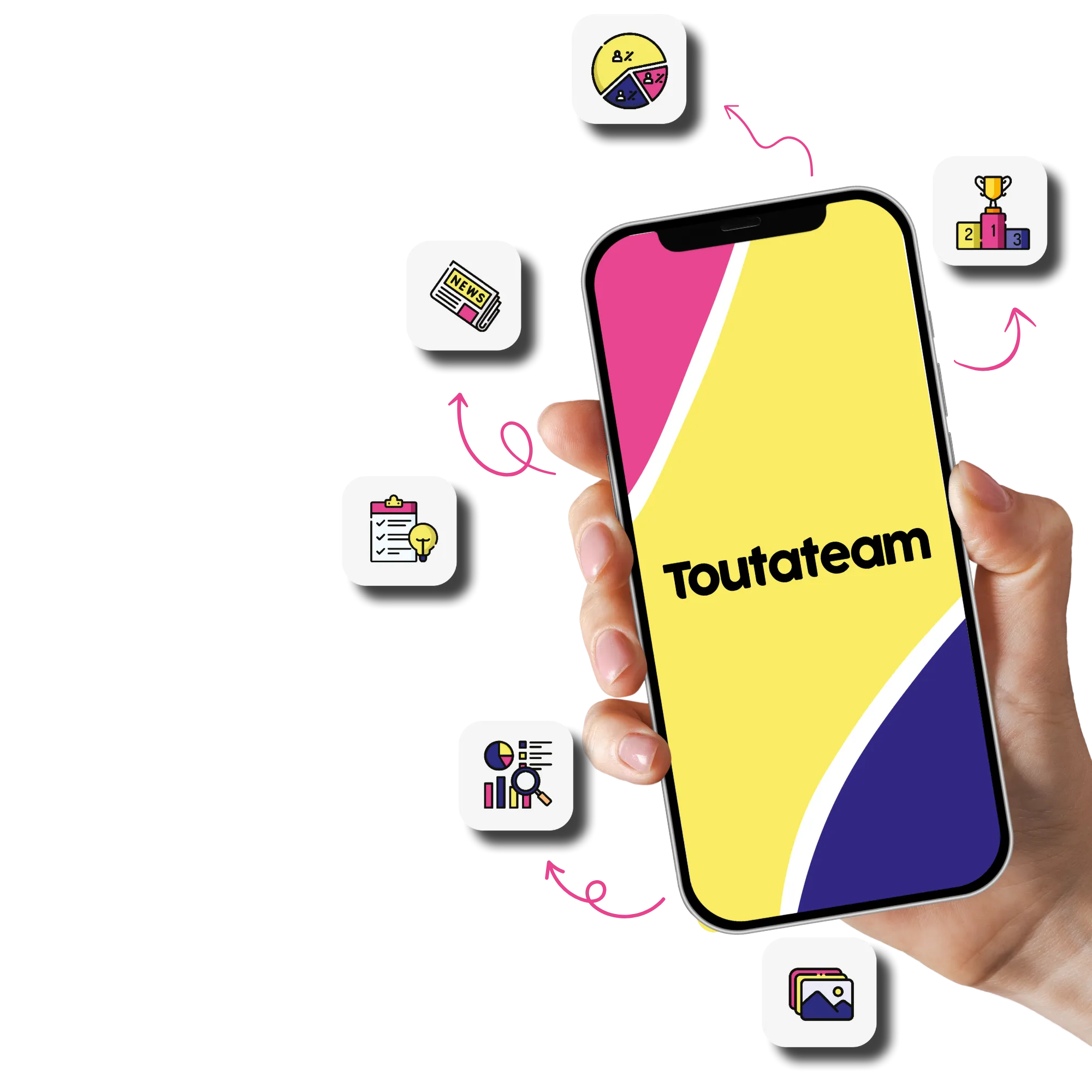 téléphone avec fond d'écran Toutateam avec les modules autour