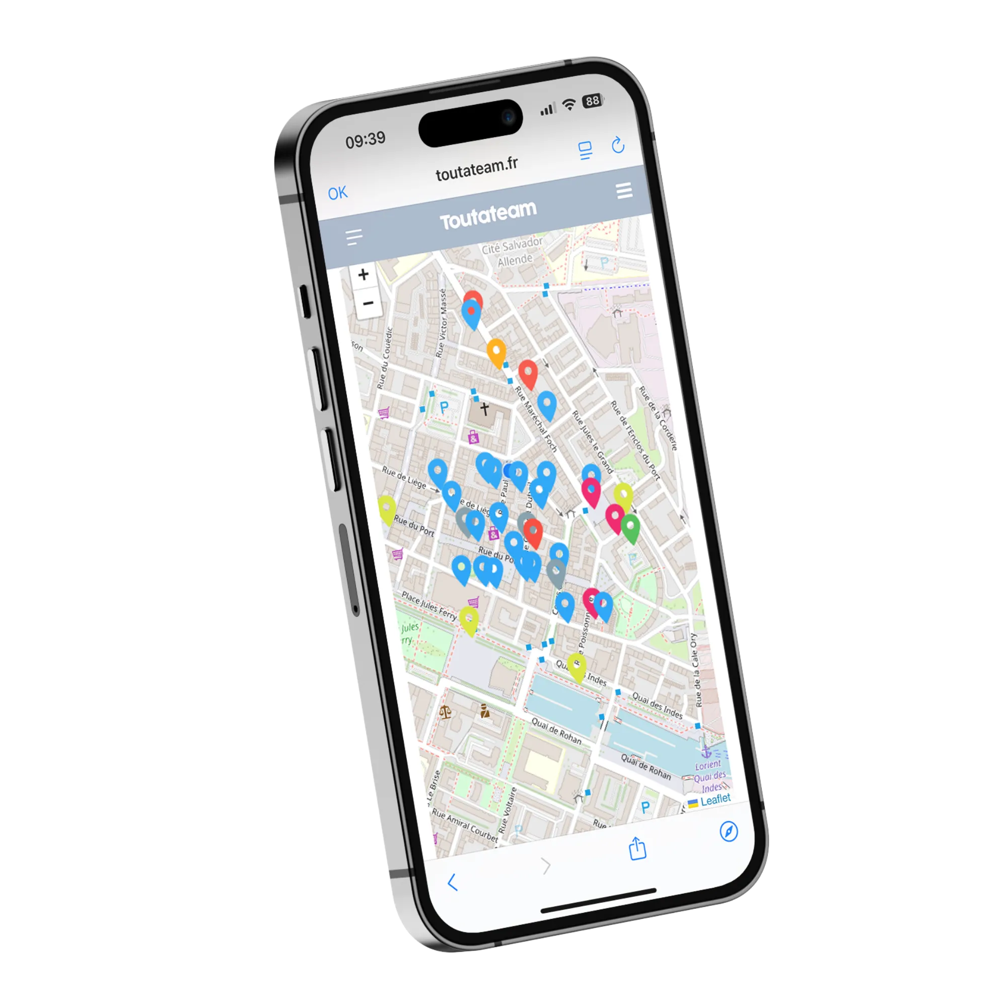 visuel d'un téléphone avec un fond d'une carte intéractive avec offres