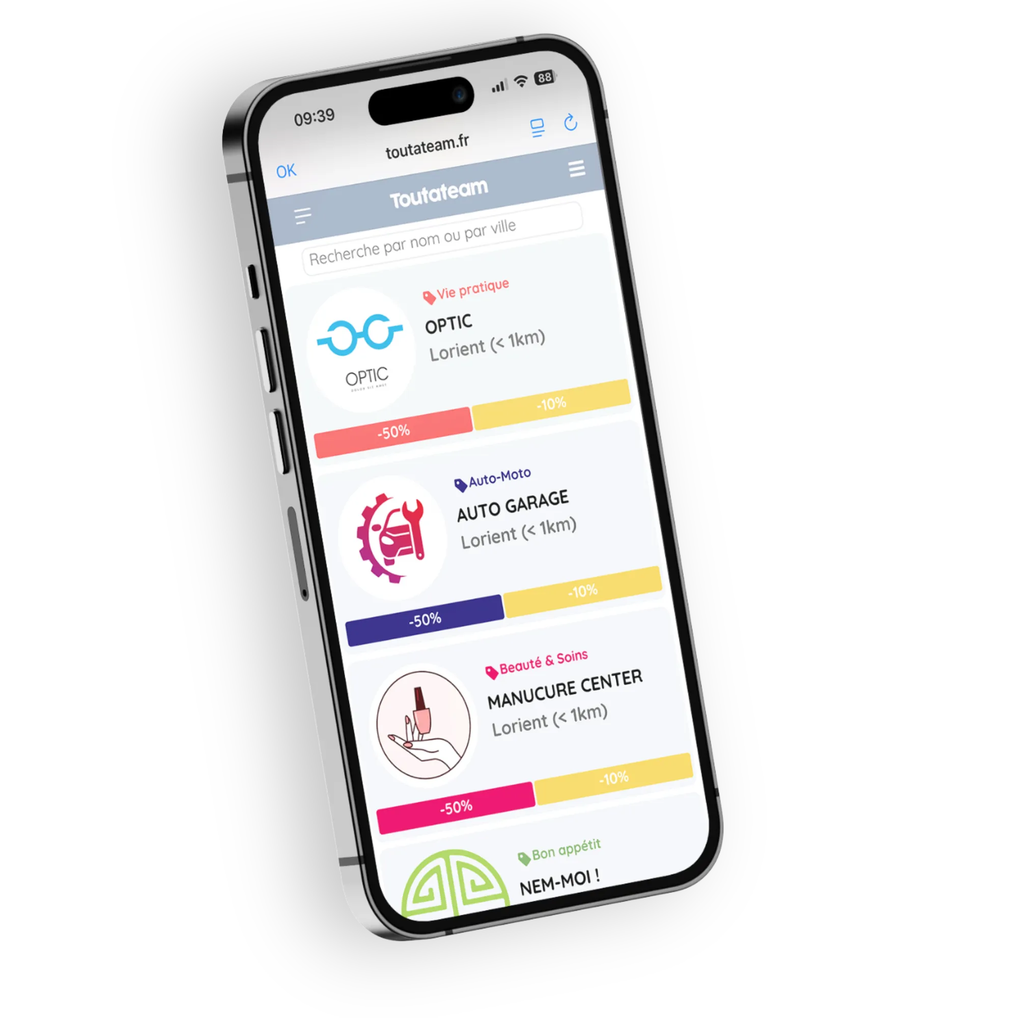 image d'un téléphone avec visuel d'offres locales