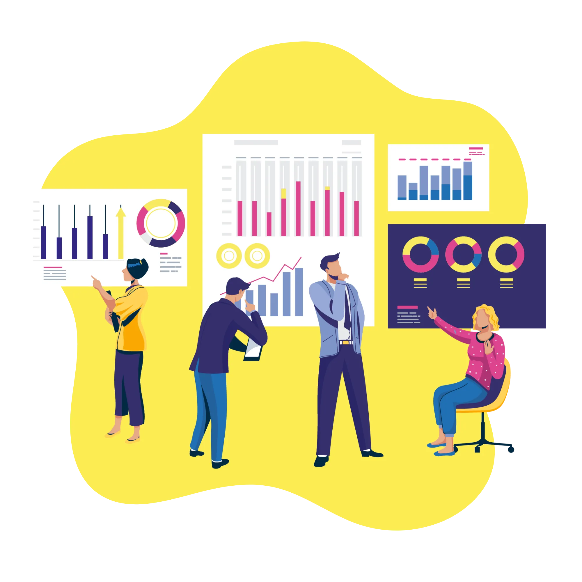 image de plusieurs personnes qui consultent des statistiques