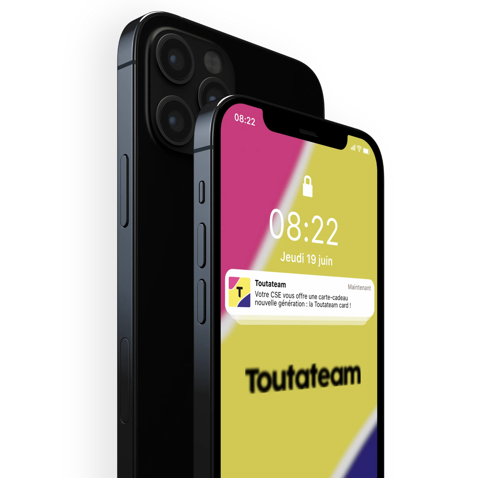 visuel d'un téléphone avec une notification avec fond Toutateam