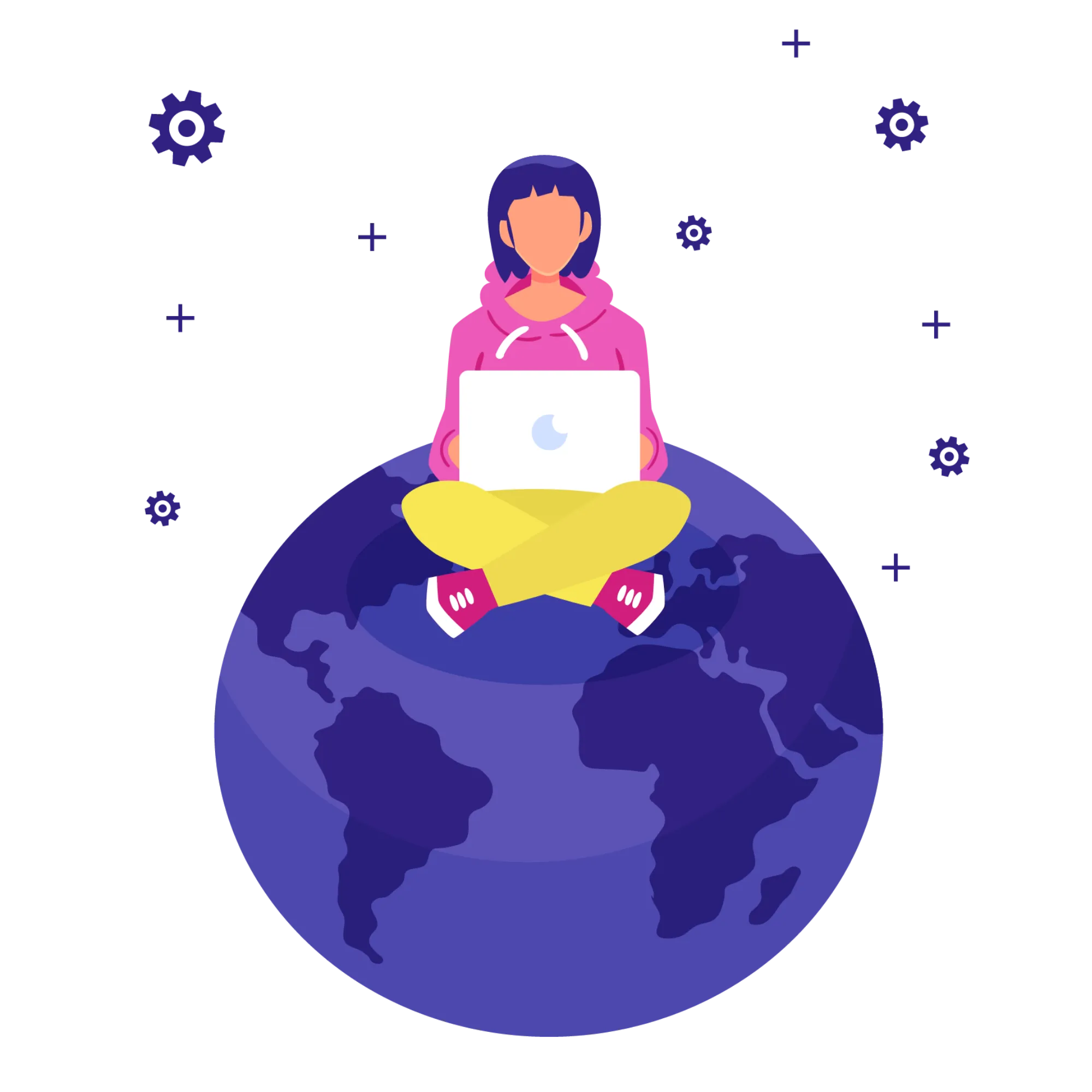 image d'une personne assise sur la planète terre sur son ordinateur