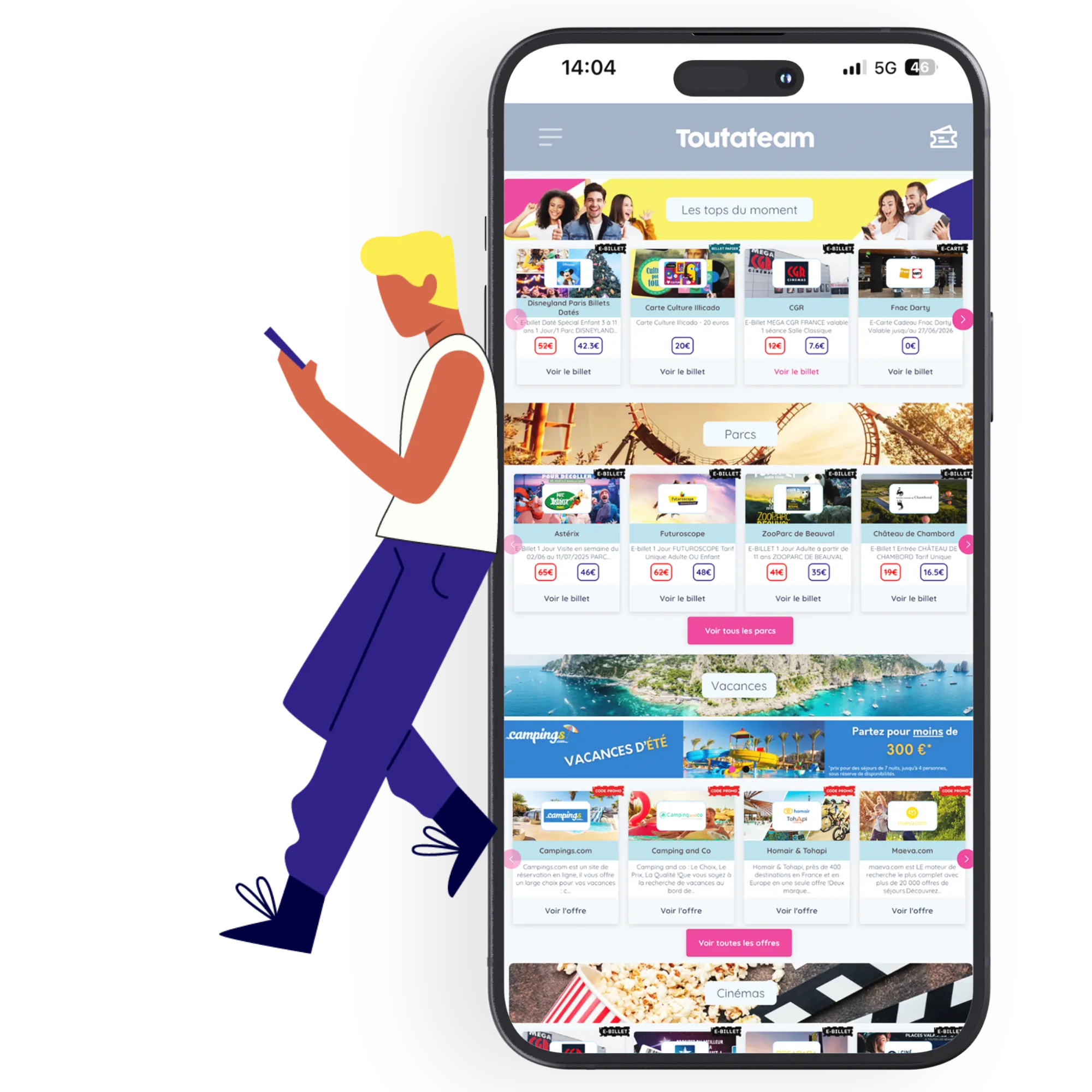 personne sur son téléphone avec le téléphone sur des offres de billetterie