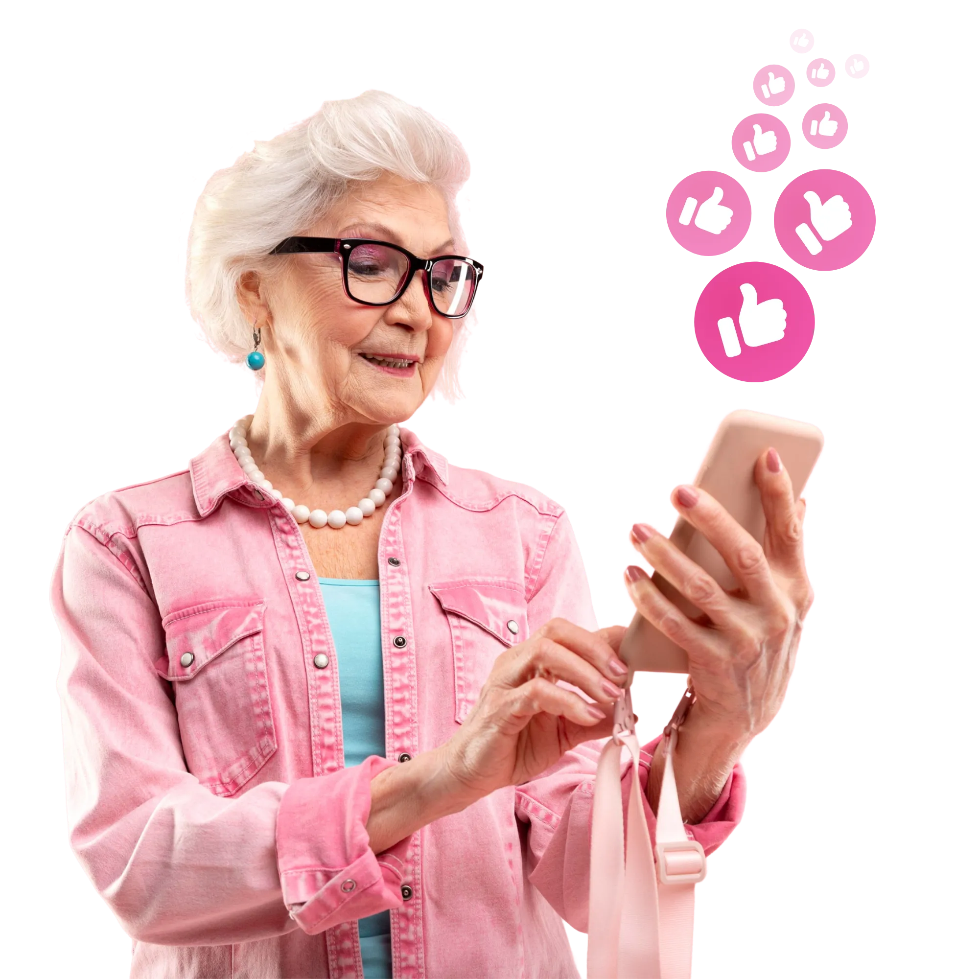 image d'une personne agée qui like sur son téléphone