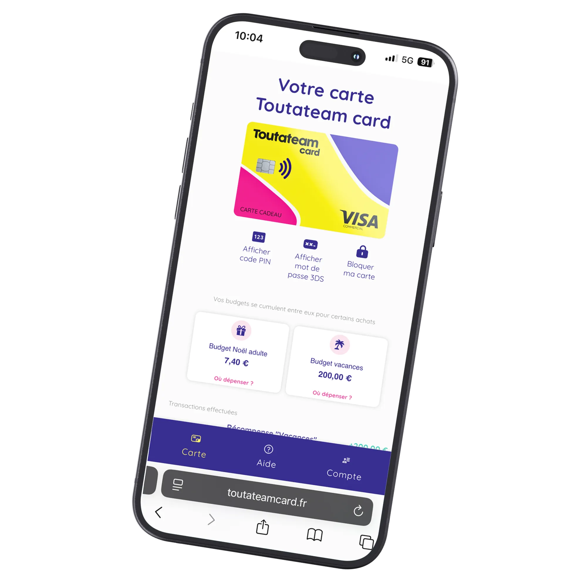 image d'un téléphone sur l'application de la carte Toutateam